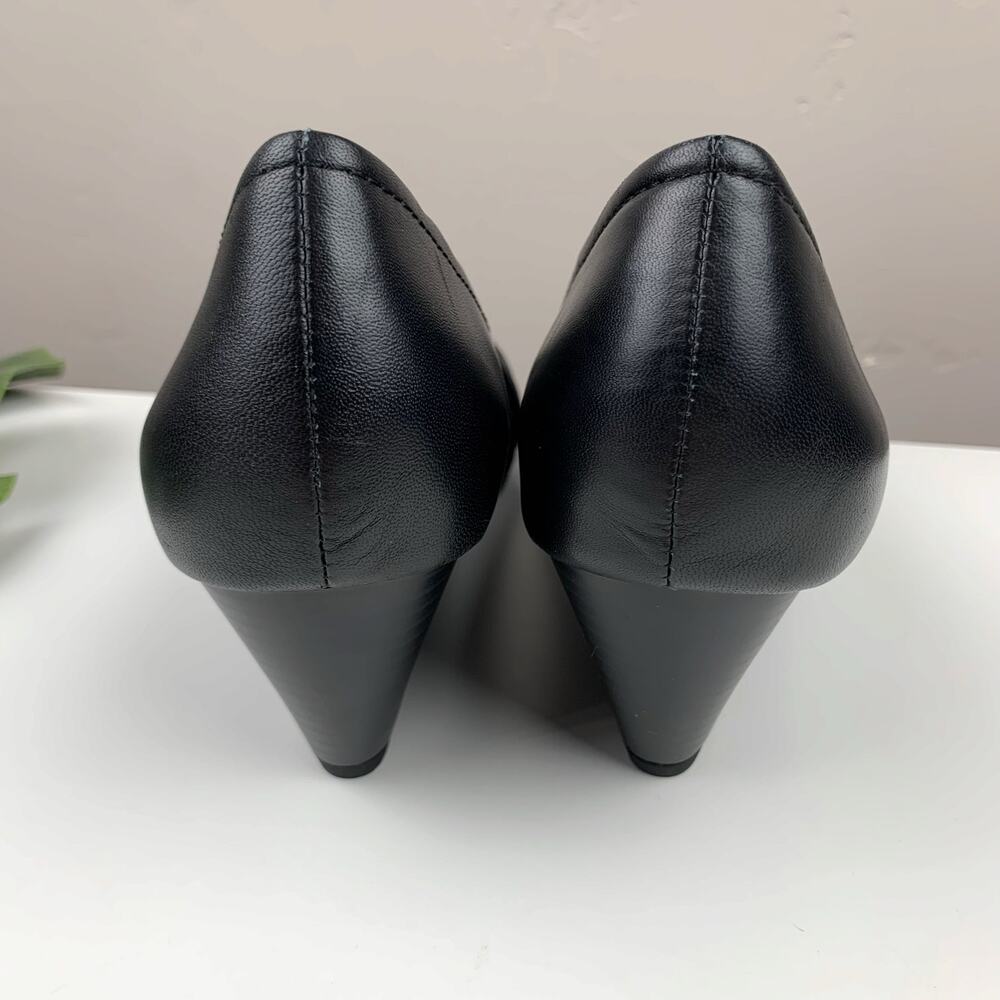 Melia Wedge Heels Slip On Black Leather Shoes Women's 9 - Picture 9 of 11
